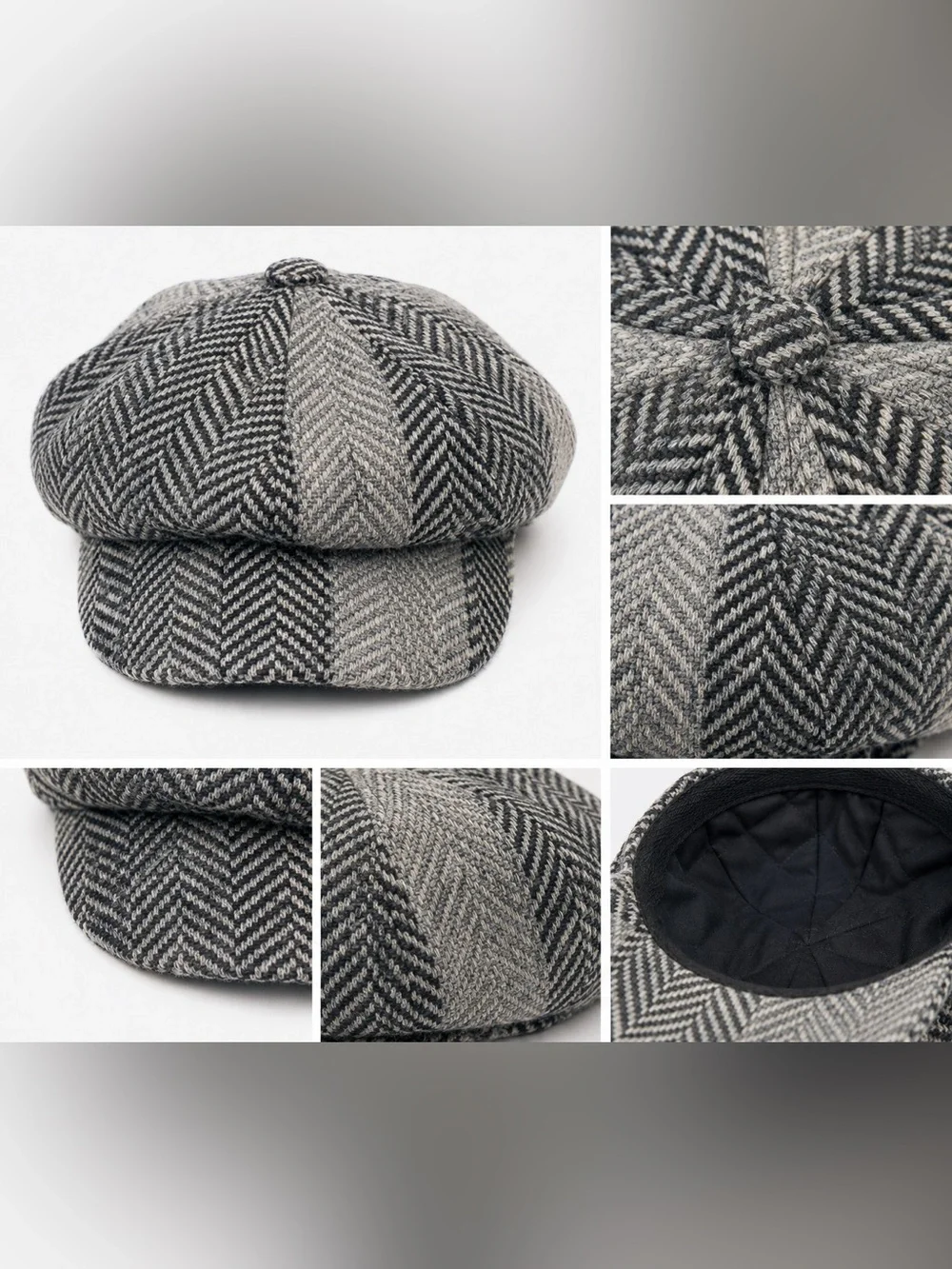 Aran Sweater Market Wool Gray Black Stripes Peaky Blinders Herringbone Cozy Hat